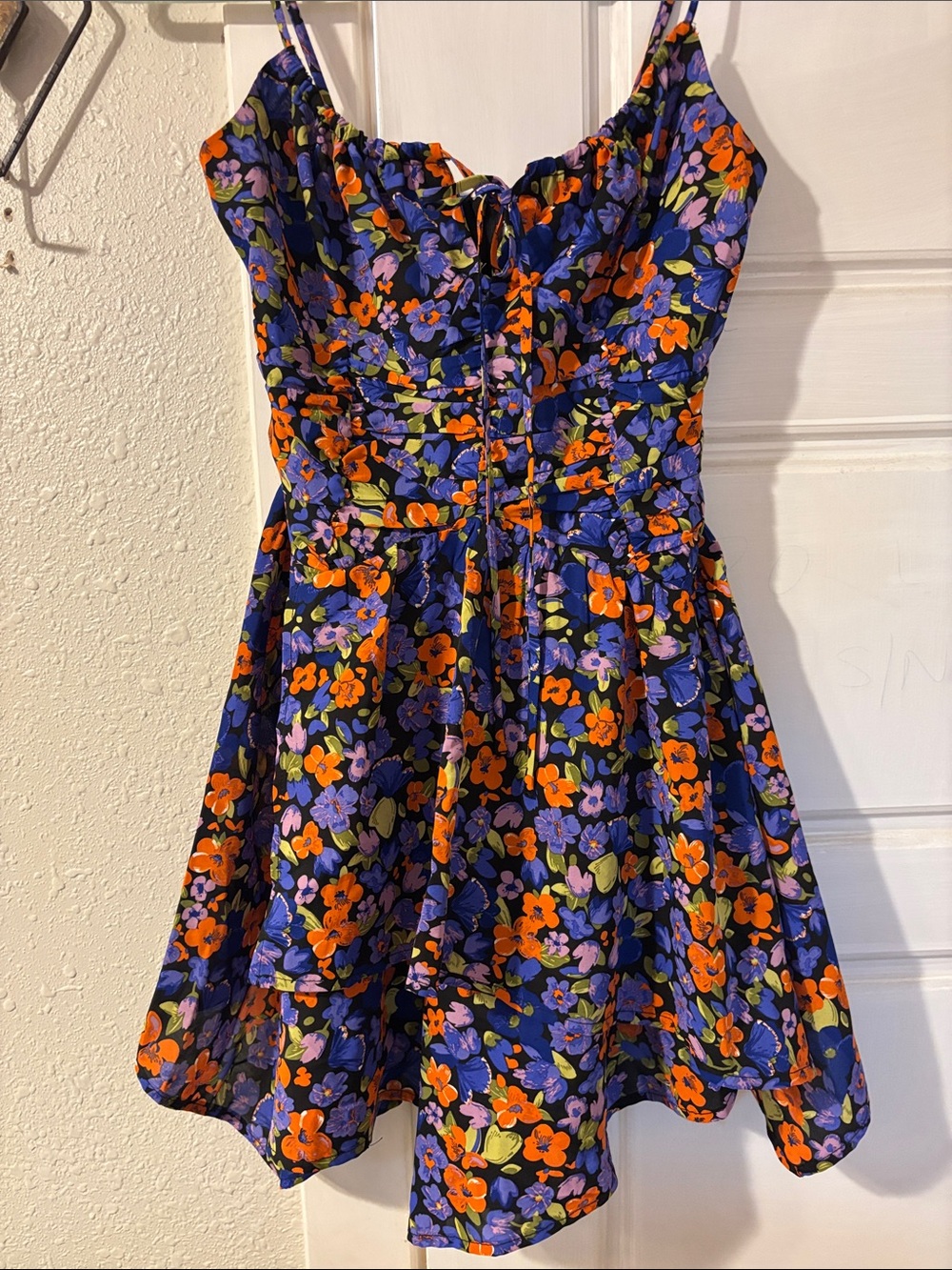 Princess Polly Navy Floral Tie-Back Sundress with Orange Accents